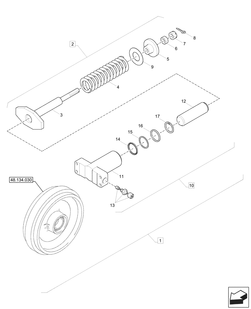 Схема запчастей Case CX60C - (48.134.040) - VAR - 9552711 - TENSION SPRING, COMPONENTS (48) - TRACKS & TRACK SUSPENSION