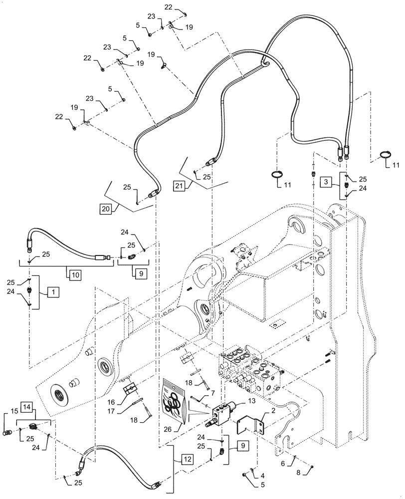 Схема запчастей Case 521G - (35.701.030) - VAR - 482047, 424988, 734006, 734007 - COUPLER LINE INSTALLATION, XT (35) - HYDRAULIC SYSTEMS