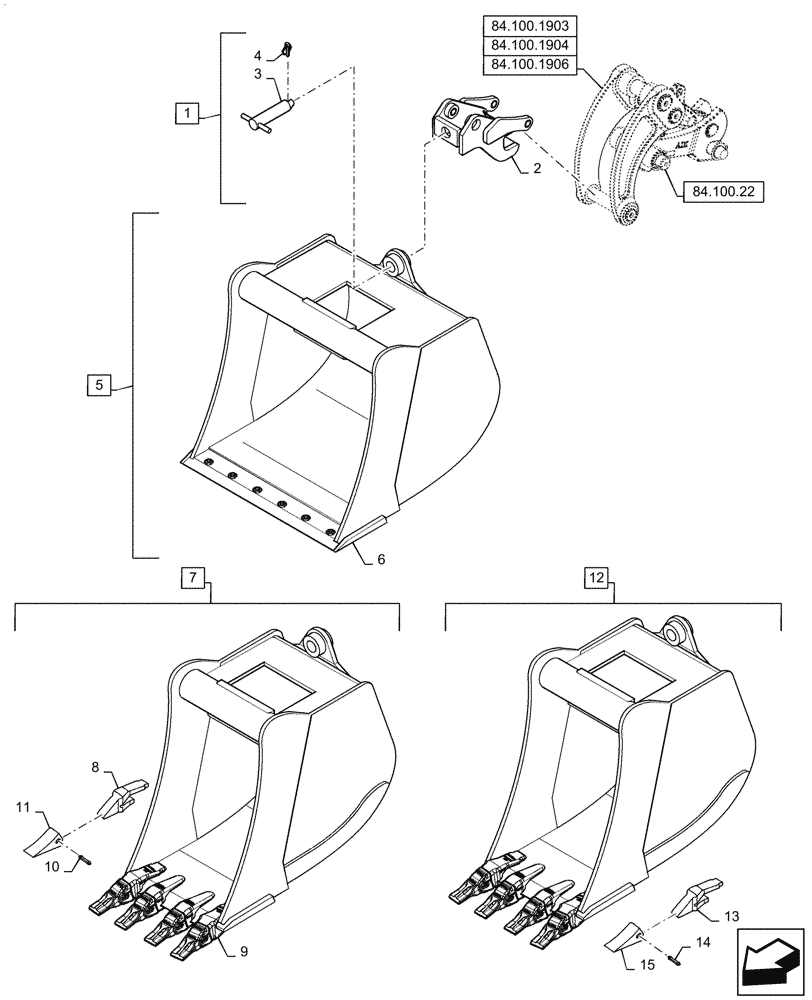 Схема запчастей Case 590SN - (84.100.23) - DIA KIT, QUICK-HITCH, BUCKET - WR QC30 (84) - BOOMS, DIPPERS & BUCKETS