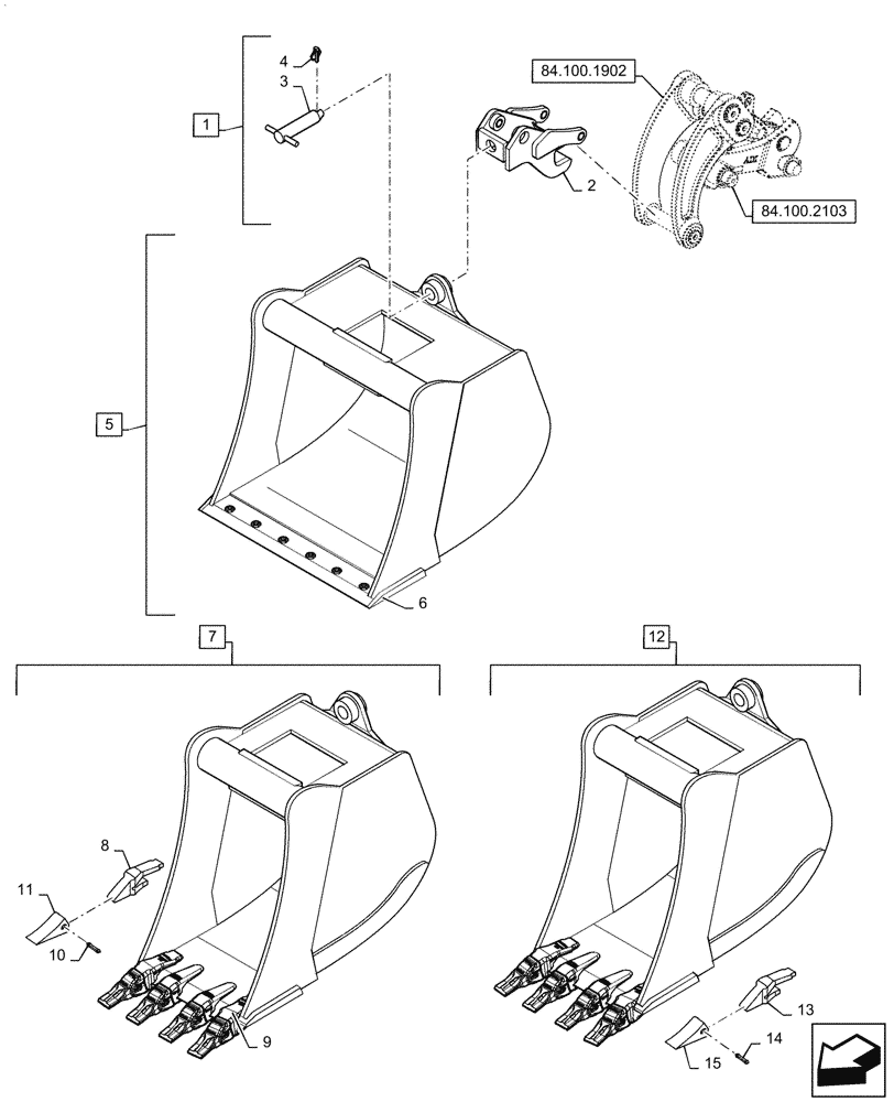 Схема запчастей Case 590SN - (84.100.23) - DIA KIT, QUICK-HITCH, BUCKET - WR QC30 (84) - BOOMS, DIPPERS & BUCKETS