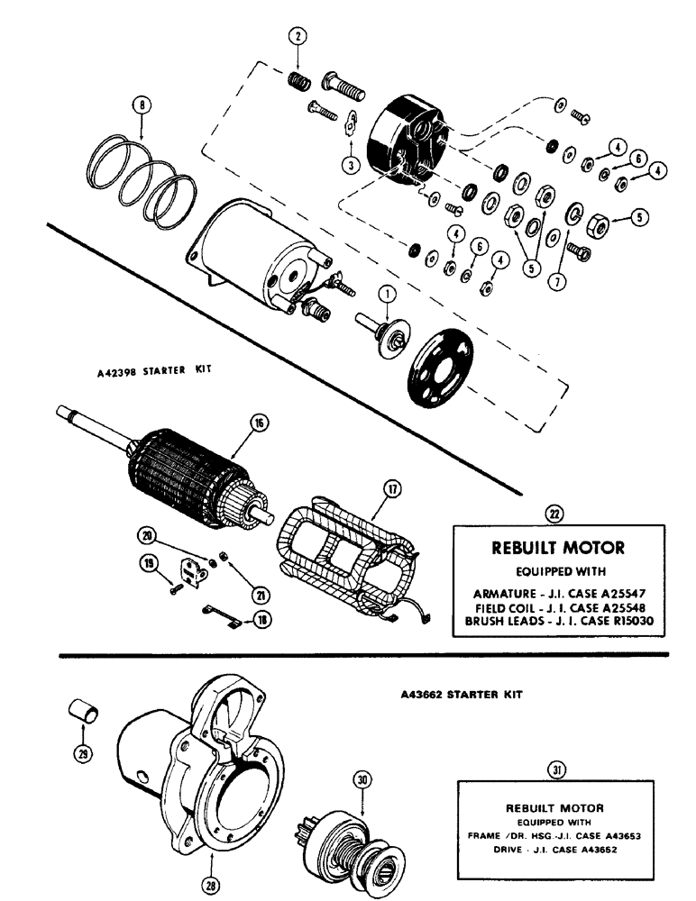 Схема запчастей Case 580 - (073E) - G44891 SOLENOID, (188) DIESEL ENGINE, A42398 REBUILD STARTER KIT FOR A36582 AND A36583 STARTERS (55) - ELECTRICAL SYSTEMS