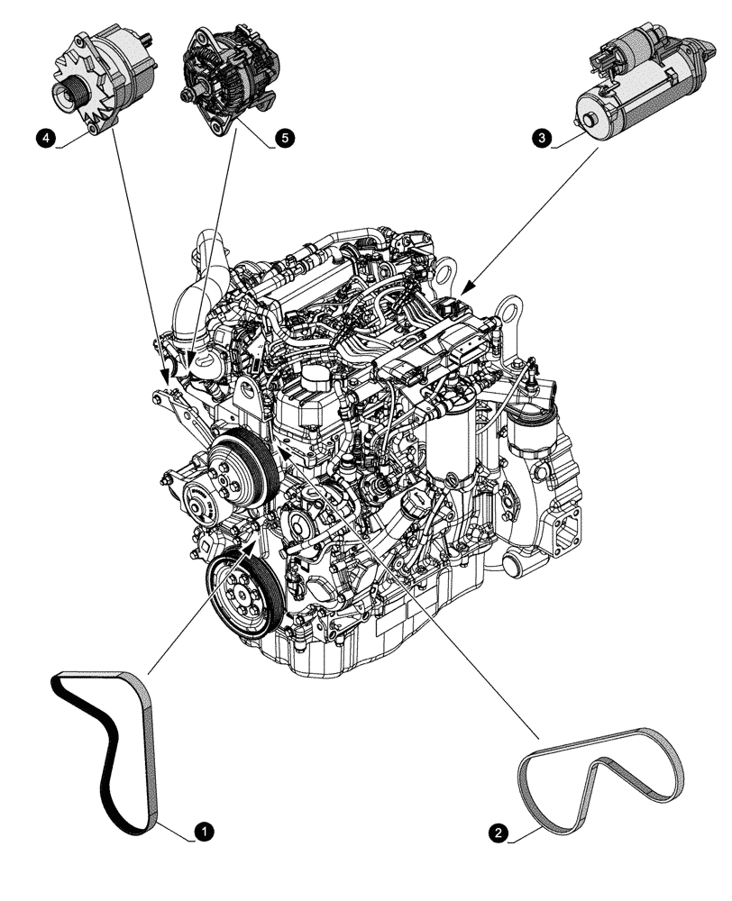 Схема запчастей Case 580SN WT - (05.100.042) - MAINTENANCE PARTS - STARTER MOTOR, ALTERNATOR, BELTS (05) - SERVICE & MAINTENANCE