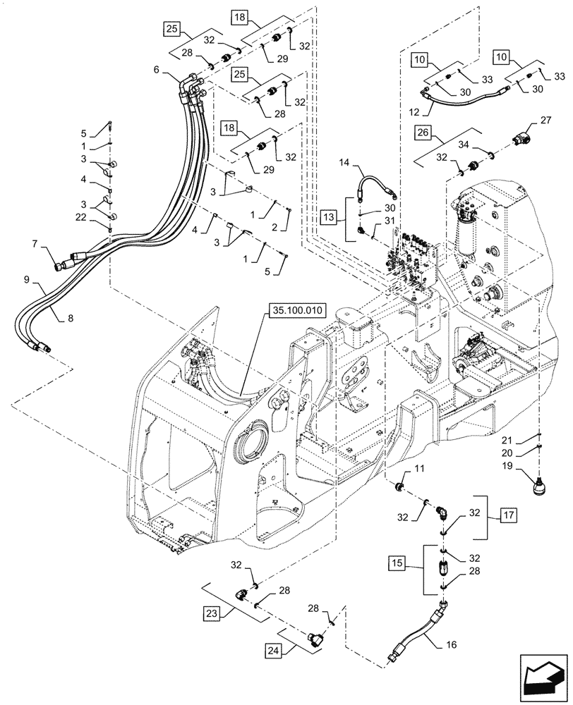 Схема запчастей Case 1650M XLT BD - (35.100.020) - HYDRAULIC LIFT, HOSES, HYD. TUBES (35) - HYDRAULIC SYSTEMS