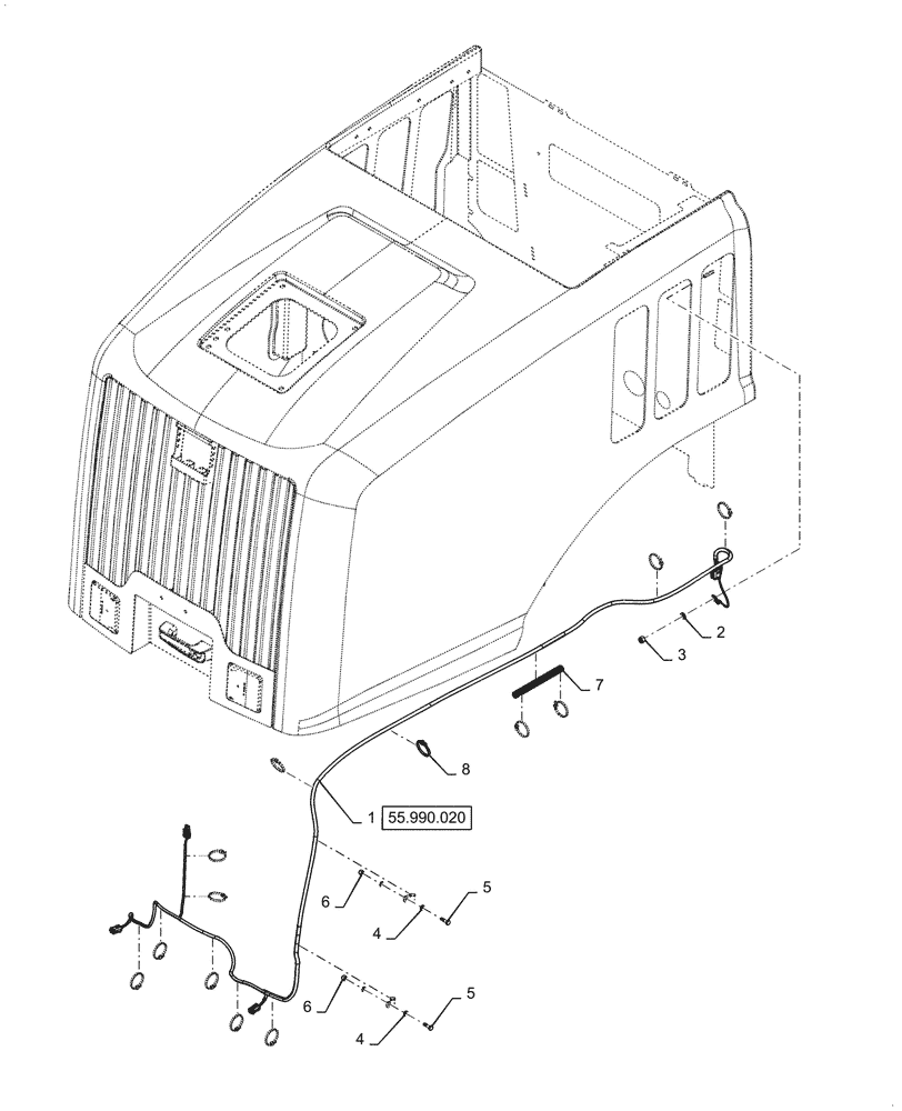 Схема запчастей Case 521G - (55.990.010) - HOOD HARNESS INSTALLATION (55) - ELECTRICAL SYSTEMS