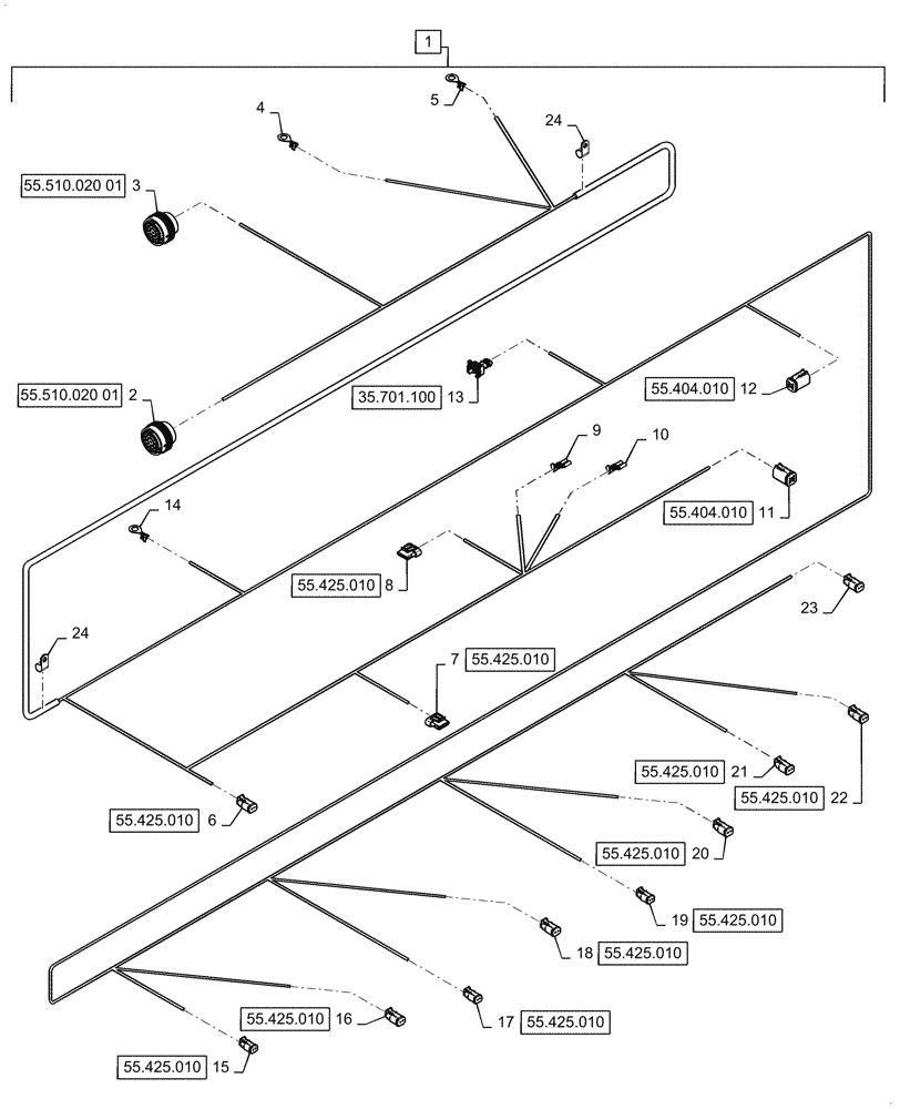 Схема запчастей Case 521G - (55.101.020) - FRONT CHASSIS HARNESS ASSEMBLY, Z-BAR (55) - ELECTRICAL SYSTEMS