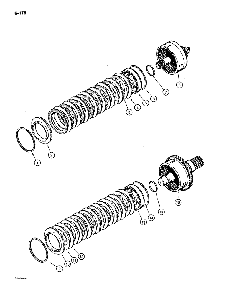 Схема запчастей Case 780C - (6-176) - TRANSMISSION LOW AND FORWARD CLUTCH ASSEMBLIES (06) - POWER TRAIN