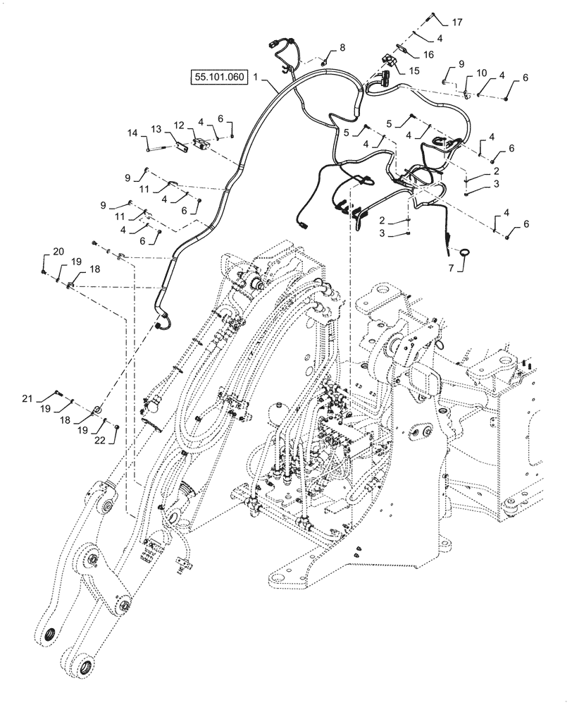 Схема запчастей Case 521G - (55.101.050) - FRONT CHASSIS HARNESS INSTALLATION, XT (55) - ELECTRICAL SYSTEMS