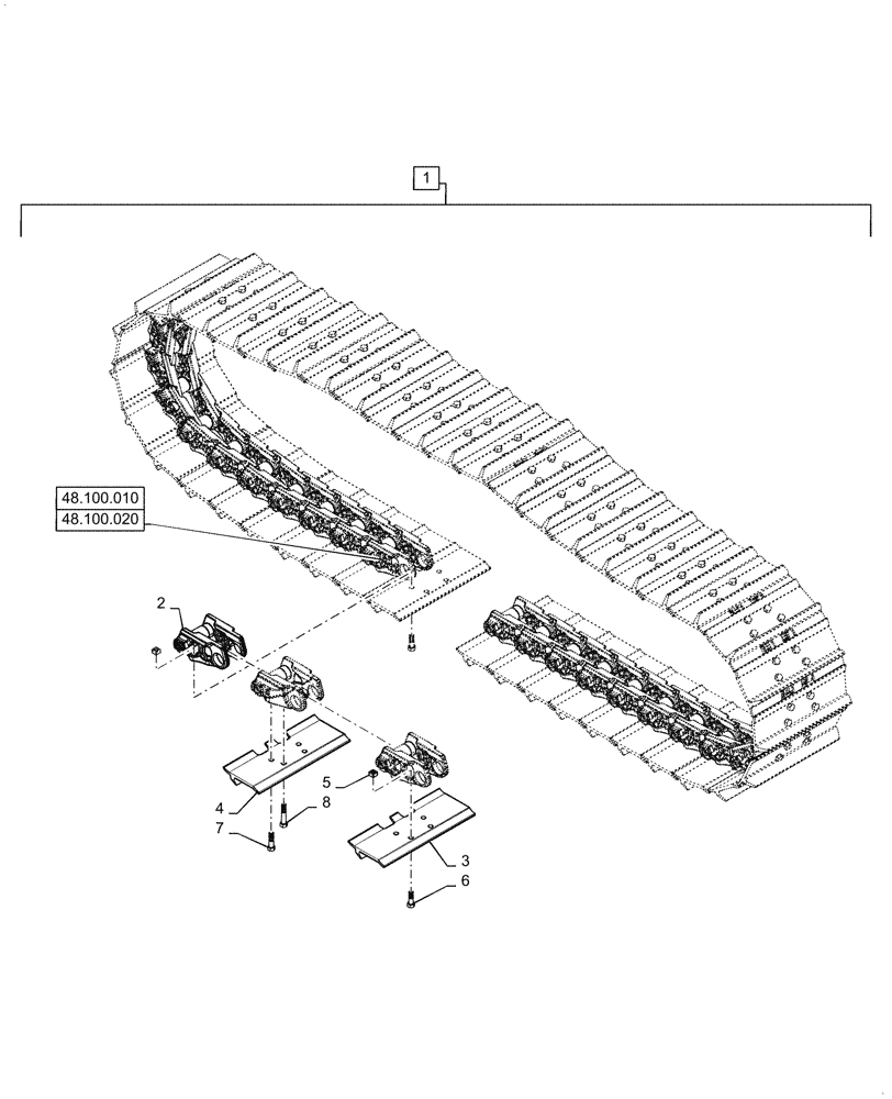 Схема запчастей Case 1650M XLT BD - (48.100.020) - VAR - 784792 - CRAWLER TRACK ASSY SALT, 22" CLOSED 1 BAR 45 LINK (48) - TRACKS & TRACK SUSPENSION
