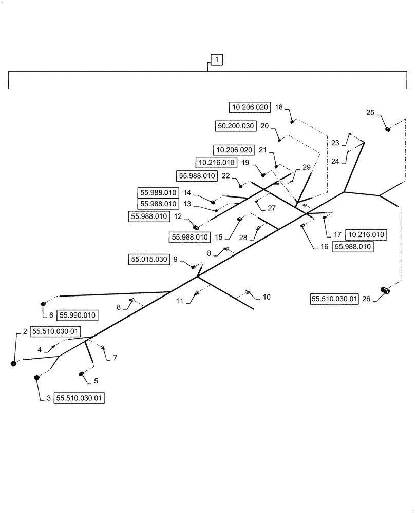 Схема запчастей Case 521G - (55.015.020[01]) - ENGINE & REAR CHASSIS HARNESS ASSEMBLY (55) - ELECTRICAL SYSTEMS