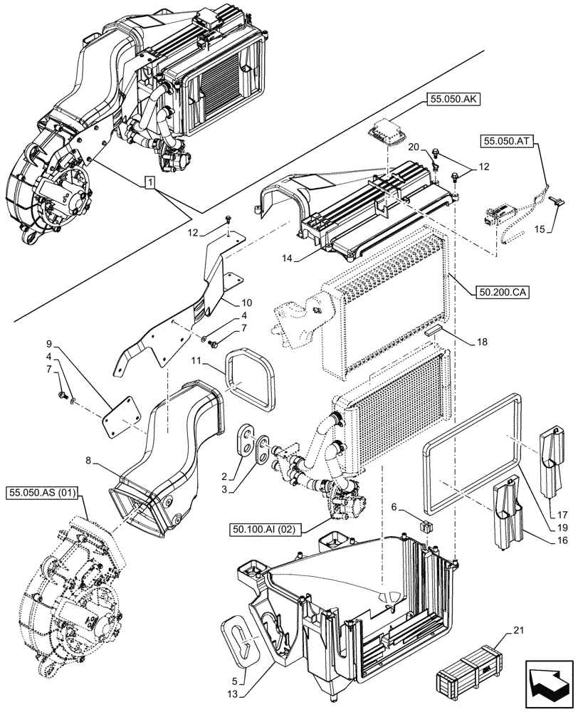 Схема запчастей Case 21F - (50.100.AP[04]) - VAR - 734506 - AIR CONDITIONER, UNIT, COMPONENTS (50) - CAB CLIMATE CONTROL