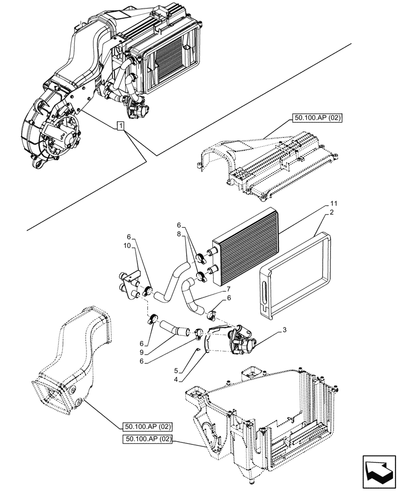 Схема запчастей Case 321F - (50.100.AI[01]) - VAR - 734505 - HEATING SYSTEM, UNIT, COMPONENTS (50) - CAB CLIMATE CONTROL