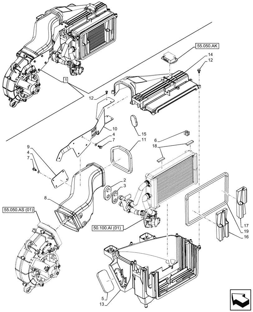 Схема запчастей Case 321F - (50.100.AP[02]) - VAR - 734505 - HEATING SYSTEM, UNIT, COMPONENTS (50) - CAB CLIMATE CONTROL