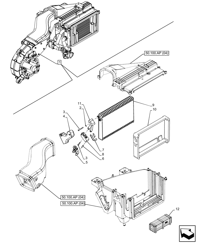 Схема запчастей Case 321F - (50.200.CA) - VAR - 734506 - AIR CONDITIONING, EVAPORATOR, COMPONENTS (50) - CAB CLIMATE CONTROL