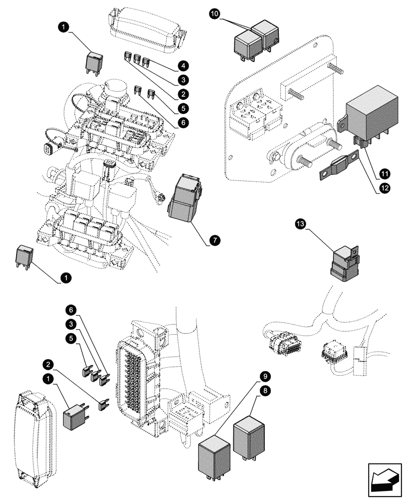 Схема запчастей Case 580N - (05.100.043) - MAINTENANCE PARTS - FUSES (05) - SERVICE & MAINTENANCE