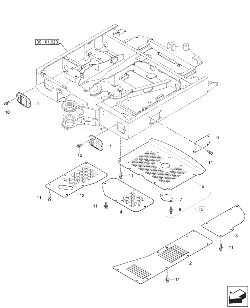 Схема запчастей Case CX57C - (90.105.020) - VAR - 747076 - UPPER, FRAME, COVERS (90) - PLATFORM, CAB, BODYWORK AND DECALS