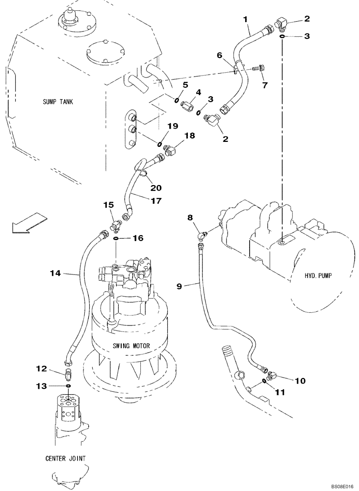 Схема запчастей Case CX350B - (08-02) - HYDRAULICS - DRAIN LINE (08) - HYDRAULICS