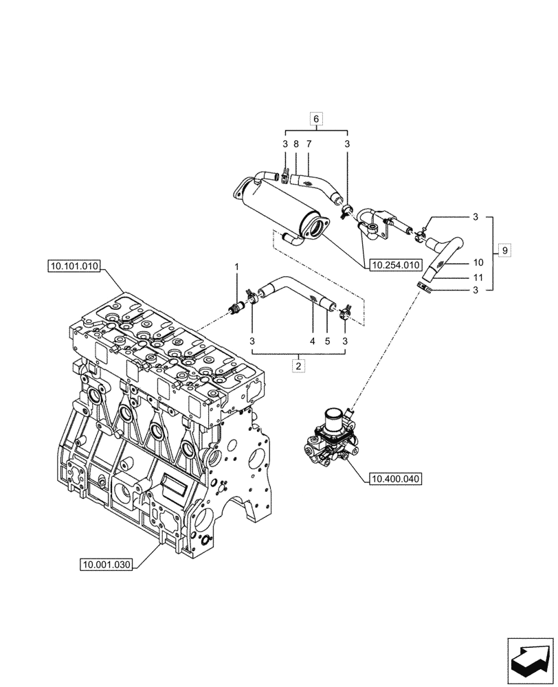 Схема запчастей Case CX57C - (10.400.050) - THERMOSTAT, PIPE (10) - ENGINE