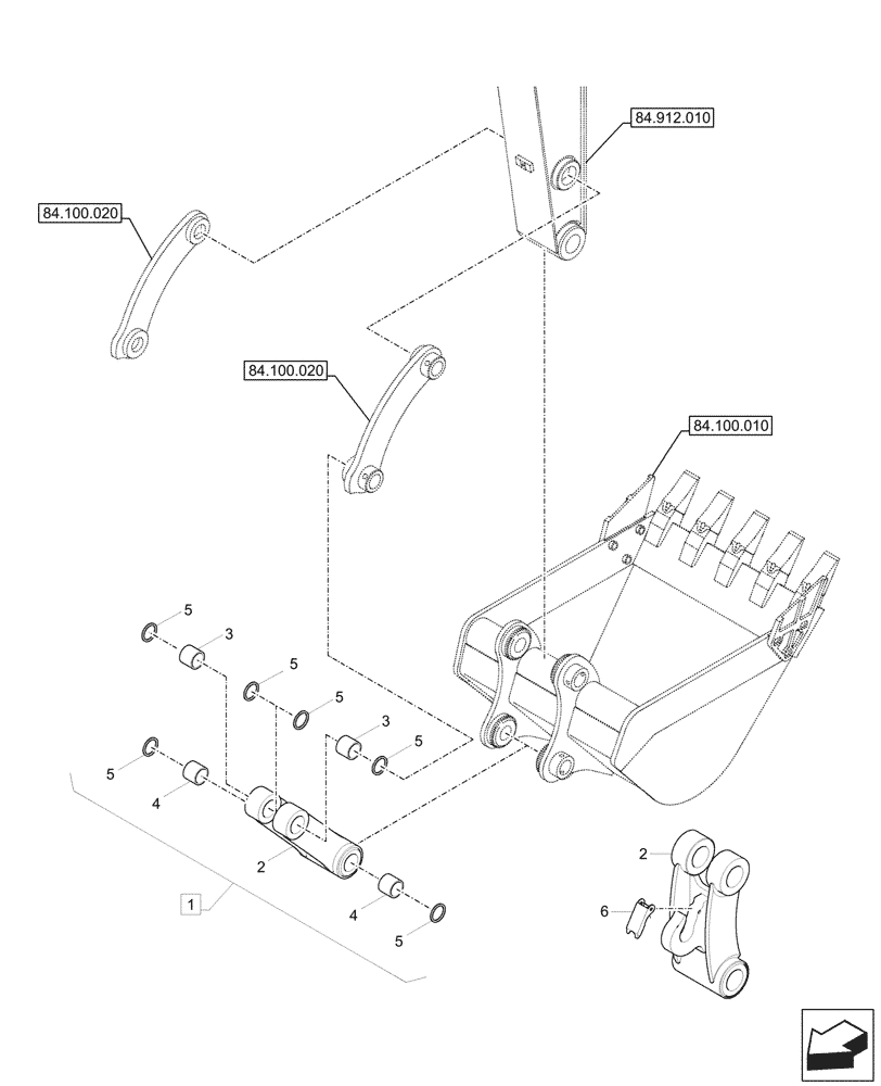 Схема запчастей Case CX60C - (84.100.030) - VAR - 747062, 747063 - BUCKET, LINK (84) - BOOMS, DIPPERS & BUCKETS