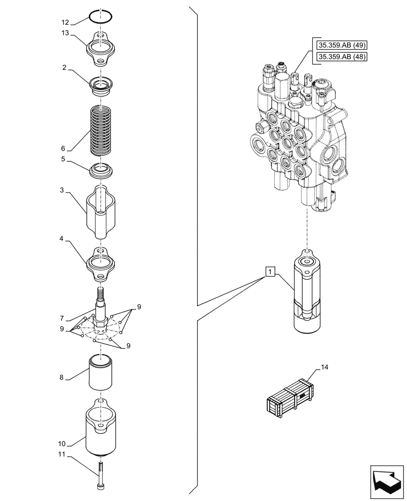 Схема запчастей Case 580N EP - (35.359.AB[50]) - VAR - 747776, 747864 - CONTROL VALVE, DETENT (35) - HYDRAULIC SYSTEMS