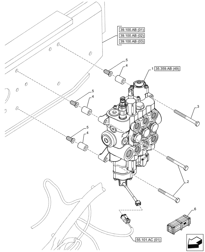 Схема запчастей Case 580N EP - (35.359.AB[27A]) - VAR - 747864 - LOADER, CONTROL VALVE, PILOT CONTROLS, 3-SPOOL, MOUNTING - BEGIN YR 26-APR-2016 (35) - HYDRAULIC SYSTEMS