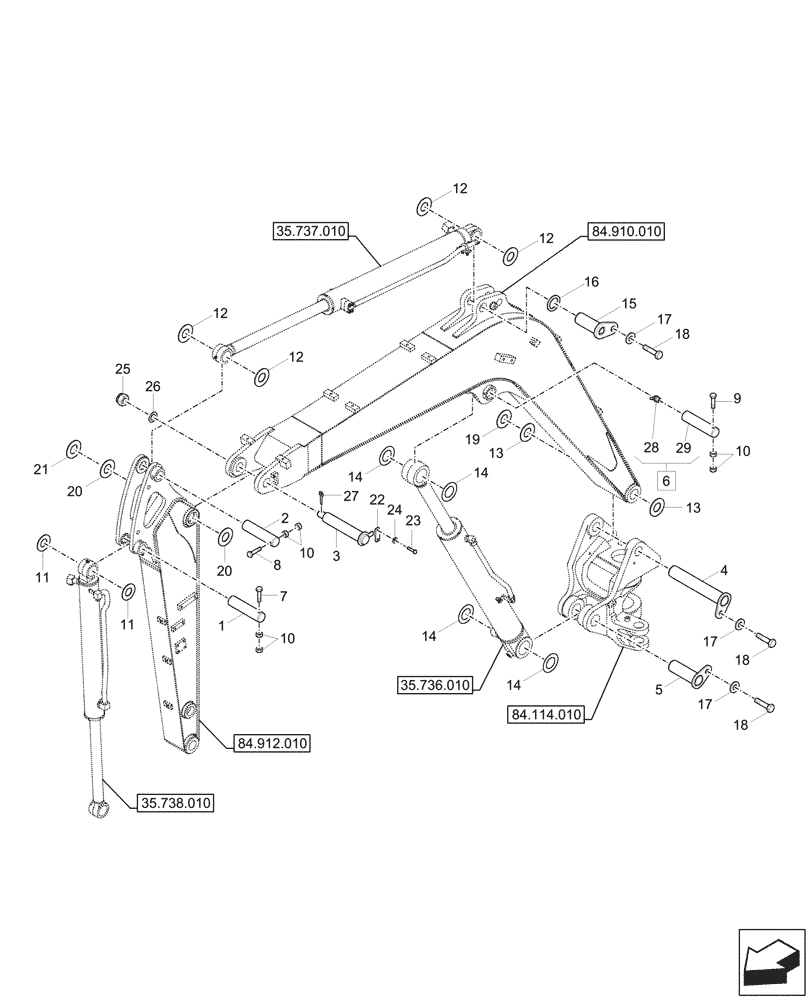 Схема запчастей Case CX60C - (84.910.020) - BOOM, PIN (84) - BOOMS, DIPPERS & BUCKETS