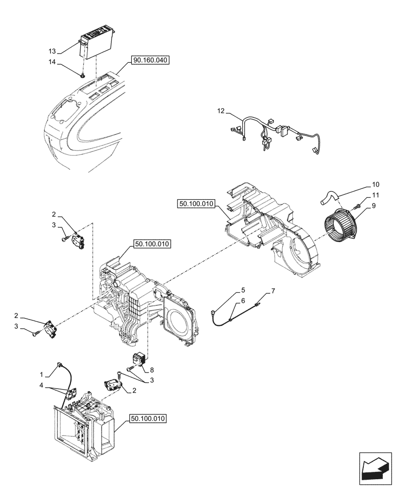 Схема запчастей Case CX750D RTC ME - (55.050.010) - AIR CONDITIONING, CONTROL (55) - ELECTRICAL SYSTEMS