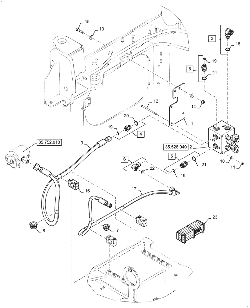 Схема запчастей Case 521G - (35.526.030) - VAR - 482585 - VARIABLE SPEED REVERSIBLE FAN VALVE INSTALLATION (35) - HYDRAULIC SYSTEMS