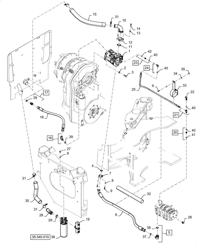 Схема запчастей Case 521G - (35.106.010) - MAIN HYDRAULIC PUMP INSTALLATION (35) - HYDRAULIC SYSTEMS