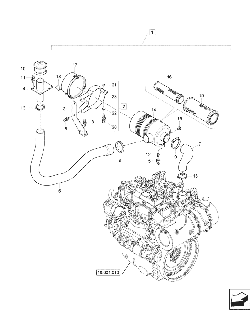 Схема запчастей Case CX57C - (10.202.010) - AIR CLEANER, AIR INTAKE PARTS (10) - ENGINE