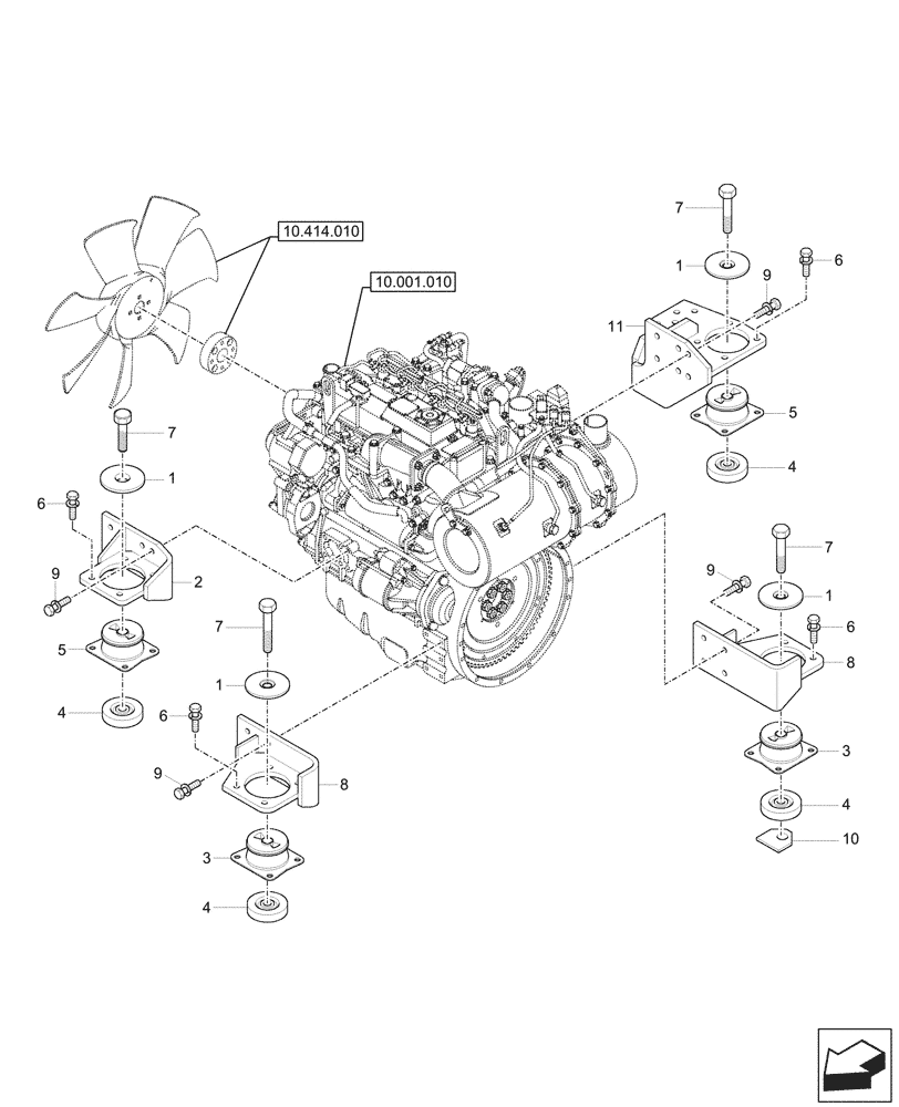 Схема запчастей Case CX57C - (10.001.020) - ENGINE, SUPPORT (10) - ENGINE