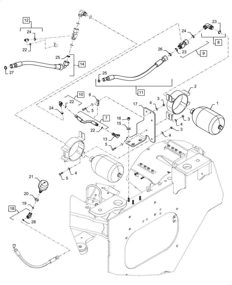 Схема запчастей Case 521G - (33.202.050) - VAR - 424224 - MAIN HYDRAULIC BRAKE, ACCUMULATORS (33) - BRAKES & CONTROLS