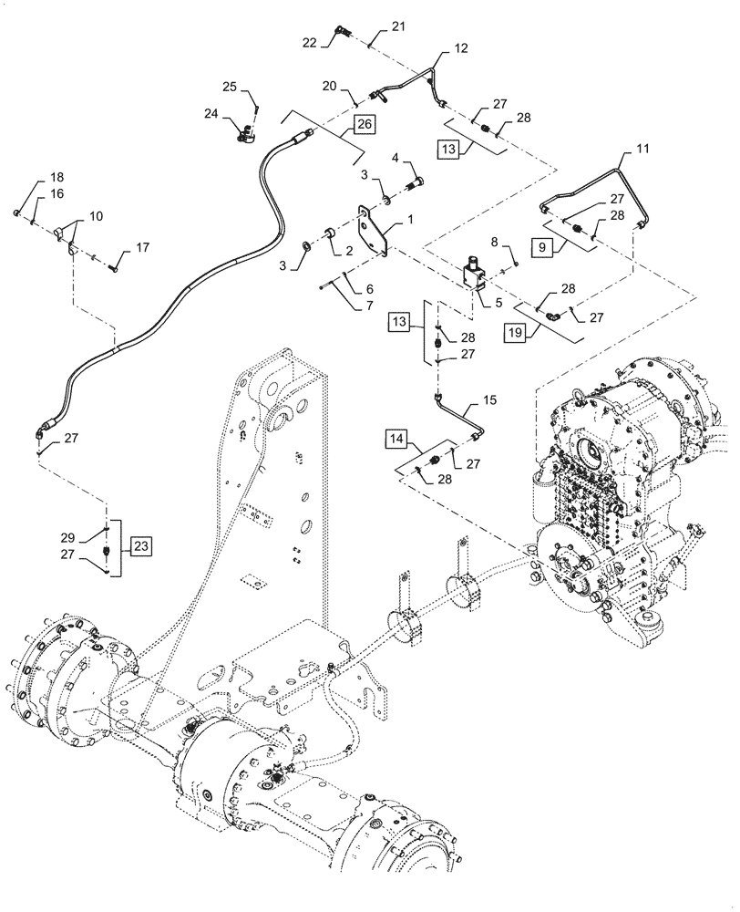 Схема запчастей Case 521G - (25.102.010) - VAR - 424235 - DIFFERENTIAL LOCK LINE INSTALLATION (25) - FRONT AXLE SYSTEM