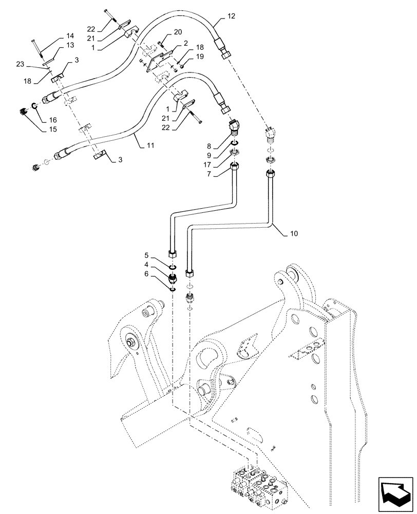 Схема запчастей Case 621F - (35.200.08) - THIRD SPOOL AUXILIARY LINE INSTALLATION, (XT LOADER) (35) - HYDRAULIC SYSTEMS