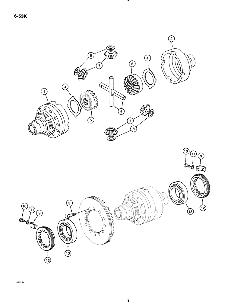 Схема запчастей Case 580K - (6-053K) - FRONT DRIVE AXLE, DIFFERENTIAL (06) - POWER TRAIN