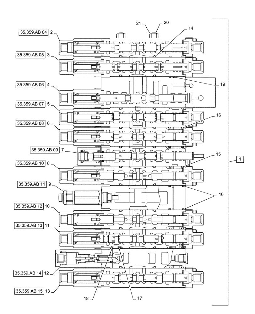 Схема запчастей Case CX31B - (35.359.AB[03]) - VALVE, ASSY, CONTROL, NIBBLER & BREAKER (35) - HYDRAULIC SYSTEMS