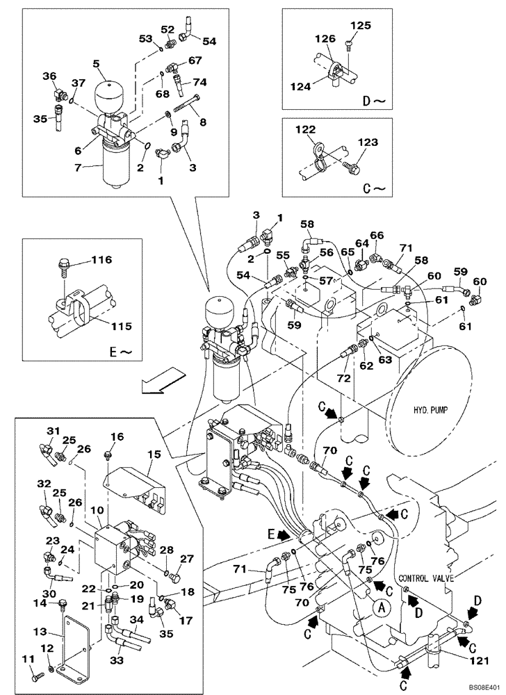 Схема запчастей Case CX700B - (08-24) - HYDRAULICS - PILOT PRESSURE, RETURN LINES (08) - HYDRAULICS