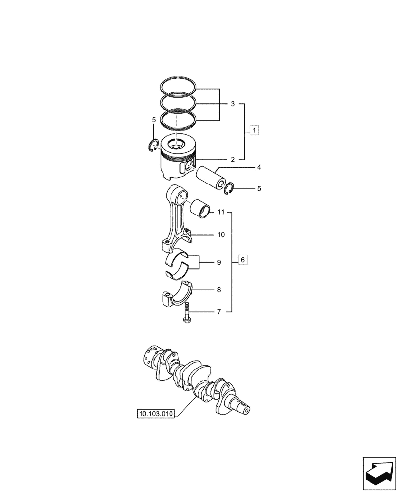 Схема запчастей Case CX57C - (10.105.010) - CONNECTING ROD & PISTON (10) - ENGINE