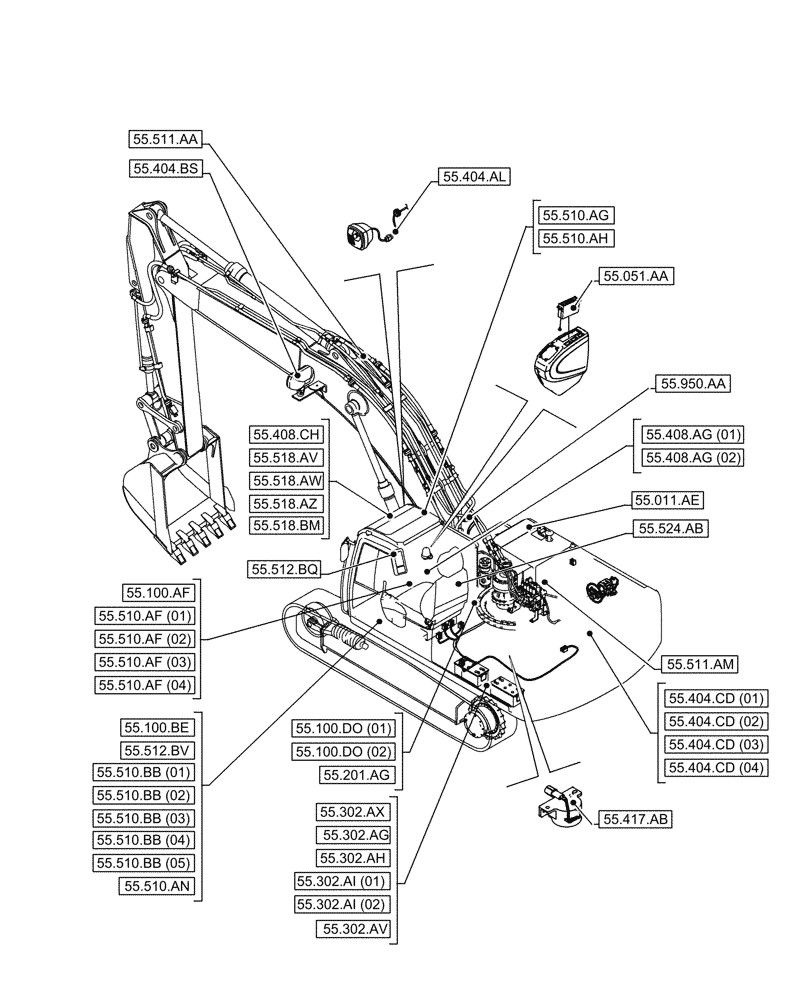 Схема запчастей Case CX210D LC LR - (00.000.55[02]) - PICTORIAL INDEX - ELECTRICAL SYSTEMS (00) - GENERAL & PICTORIAL INDEX