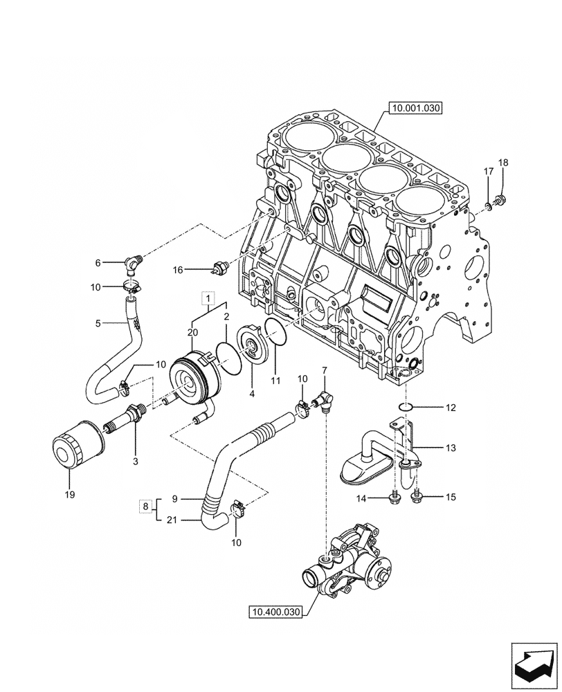 Схема запчастей Case CX57C - (10.304.010) - ENGINE, OIL COOLER & FILTER (10) - ENGINE