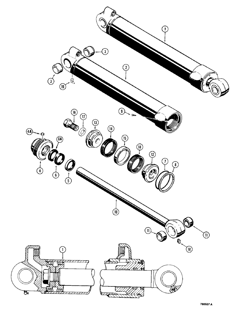 Схема запчастей Case 780 - (442) - G34050 BUCKET CYLINDER, GLAND HAS NO IDENTIFICATION MARKS USED ON TRAC SN 5500550 & AFT (08) - HYDRAULICS