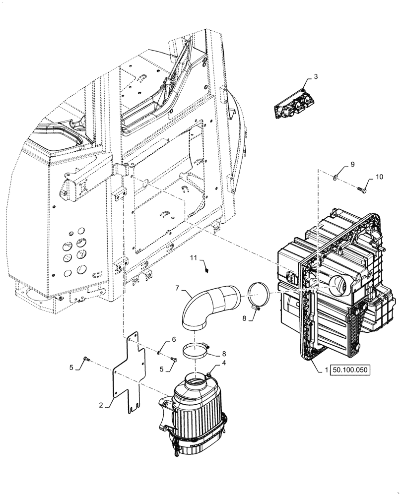 Схема запчастей Case 1021G - (50.100.040) - VAR - 782440 - HEATER INSTALLATION W/ A/C (50) - CAB CLIMATE CONTROL