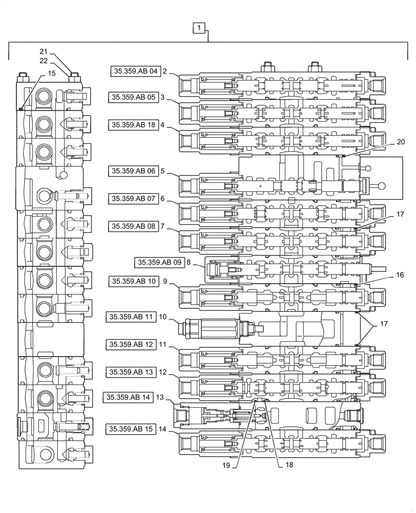 Схема запчастей Case CX31B - (35.359.AB[17]) - VALVE, ASSY, CONTROL - ROTARY / ANGLE DOZER (35) - HYDRAULIC SYSTEMS