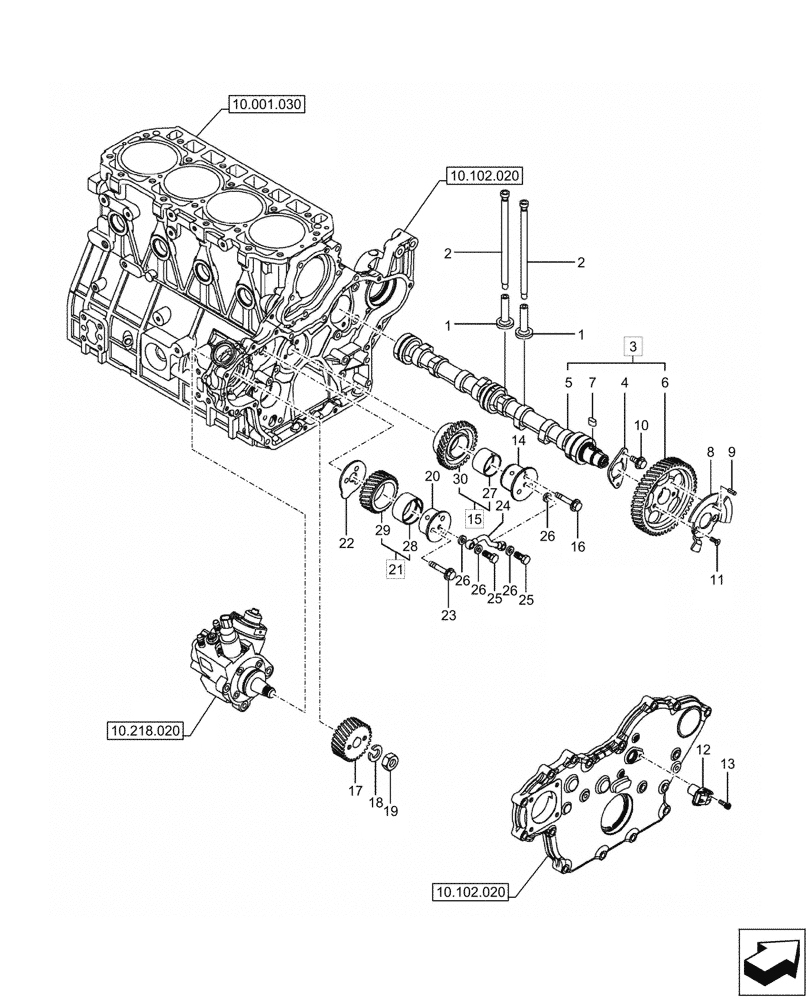 Схема запчастей Case CX57C - (10.106.010) - CAMSHAFT, IDLER GEAR (10) - ENGINE