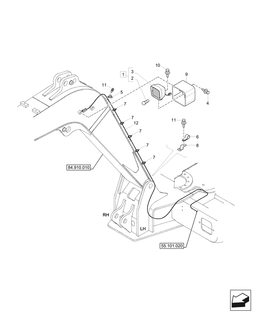 Схема запчастей Case CX57C - (55.511.010) - WORKING LIGHT, BOOM, HARNESS (55) - ELECTRICAL SYSTEMS