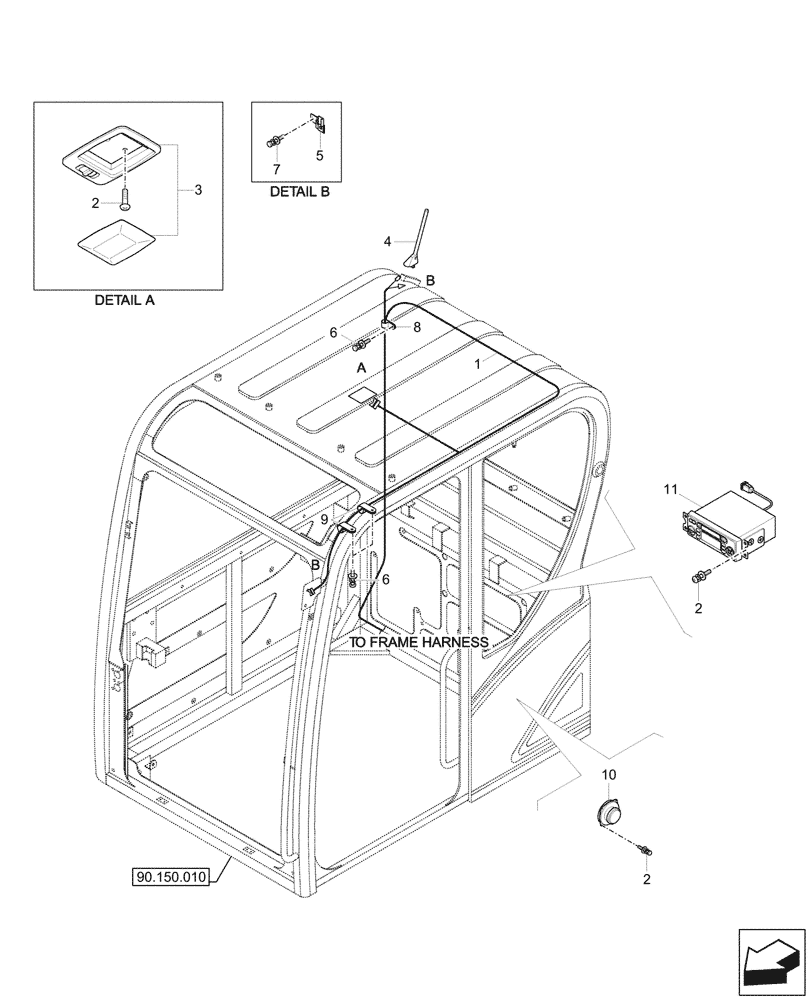 Схема запчастей Case CX57C - (55.510.010) - CAB ROOF, HARNESS, RADIO (55) - ELECTRICAL SYSTEMS