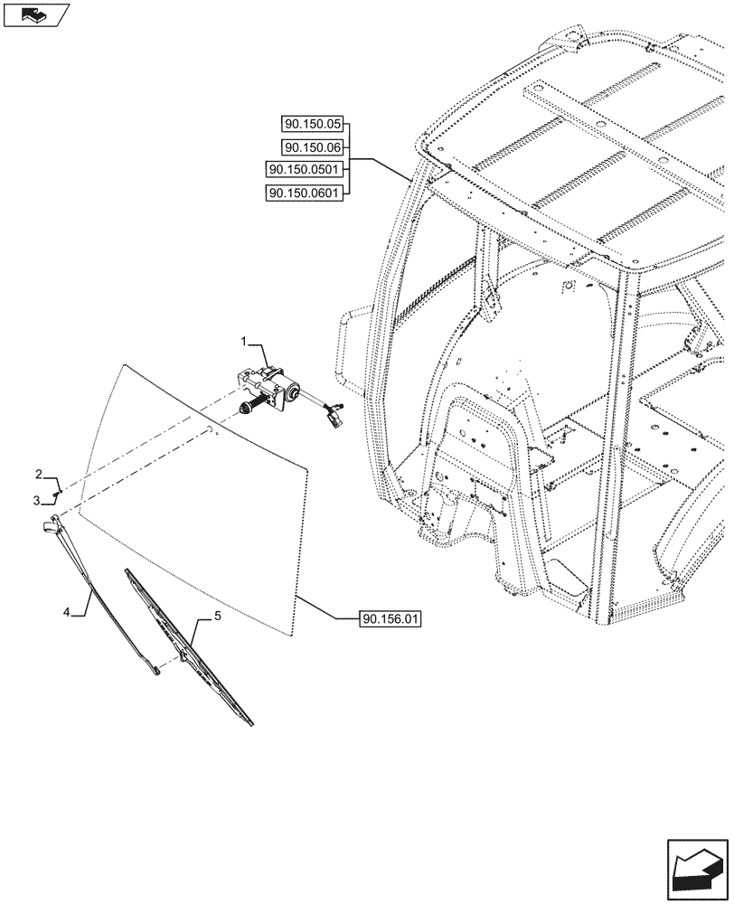 Схема запчастей Case 590SN - (55.518.01 A) - VAR - 747853, 747854, 747855 - CAB, WIPER MOTOR, WIPER ARM, FRONT (55) - ELECTRICAL SYSTEMS