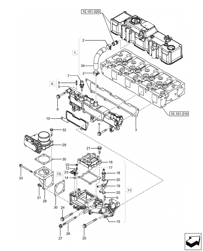 Схема запчастей Case CX60C - (10.254.030) - INLET MANIFOLD (10) - ENGINE