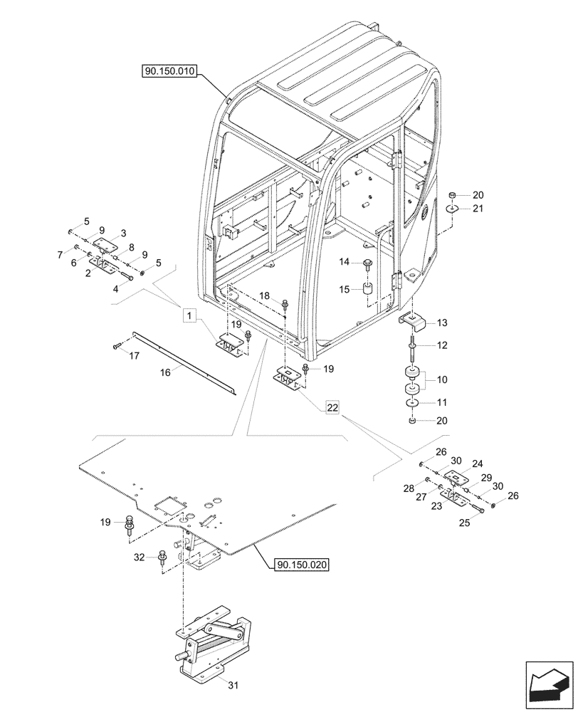 Схема запчастей Case CX60C - (90.150.030) - CAB, TILTABLE (90) - PLATFORM, CAB, BODYWORK AND DECALS