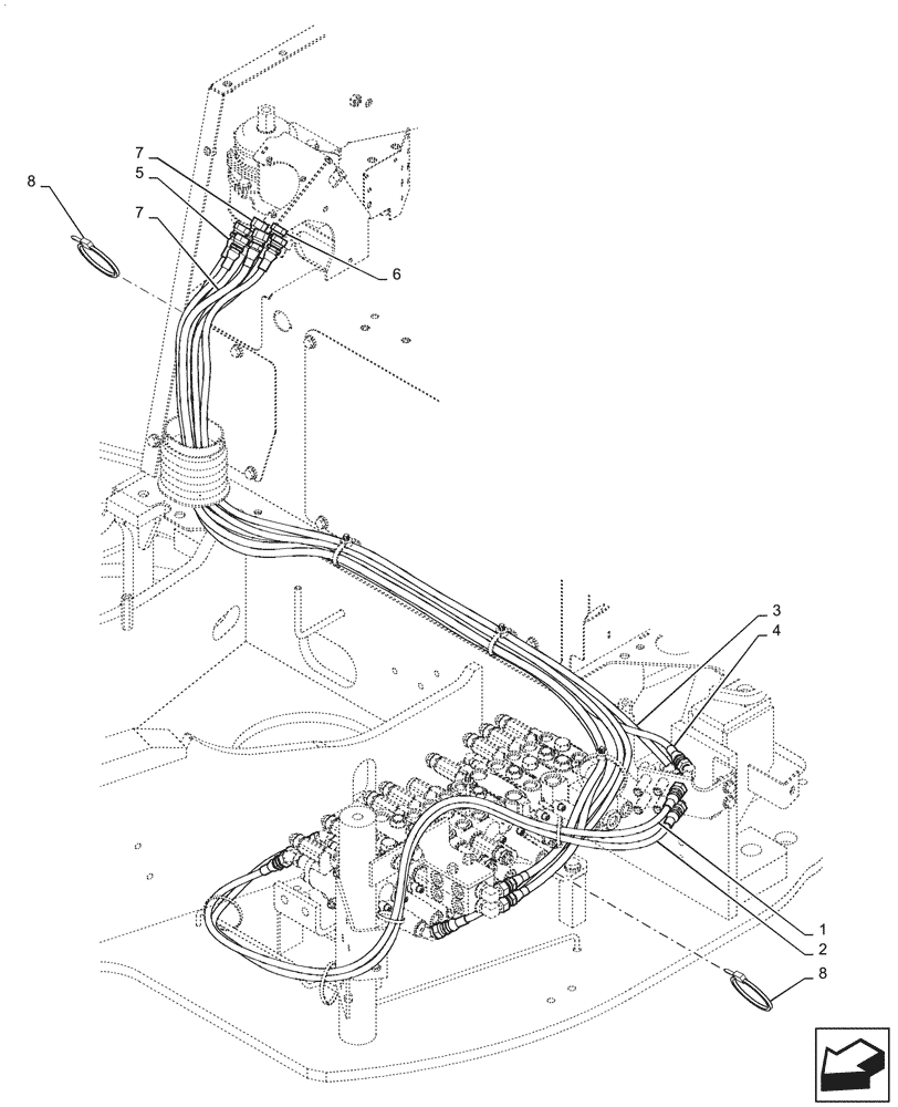 Схема запчастей Case CX31B - (35.204.BJ[04]) - CONTROL, LINES, REMOTE - BHL MULTI, ANGLE, DOZER (35) - HYDRAULIC SYSTEMS