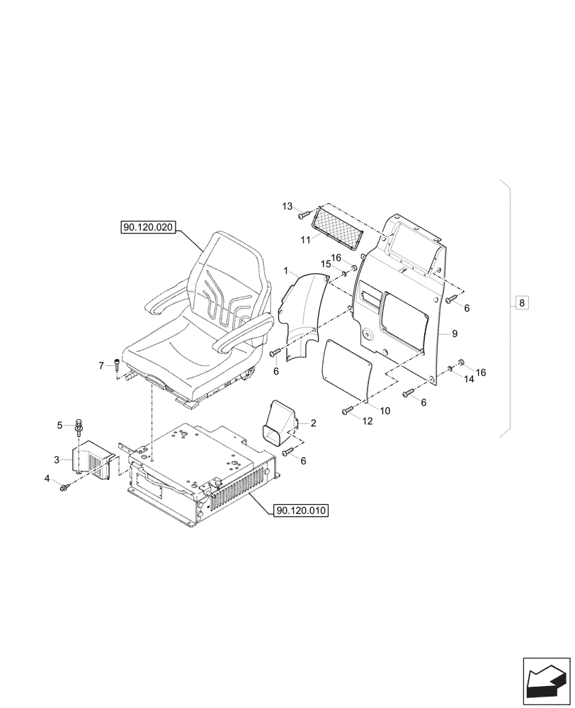 Схема запчастей Case CX60C - (90.160.010) - CAB, REAR COVER (90) - PLATFORM, CAB, BODYWORK AND DECALS